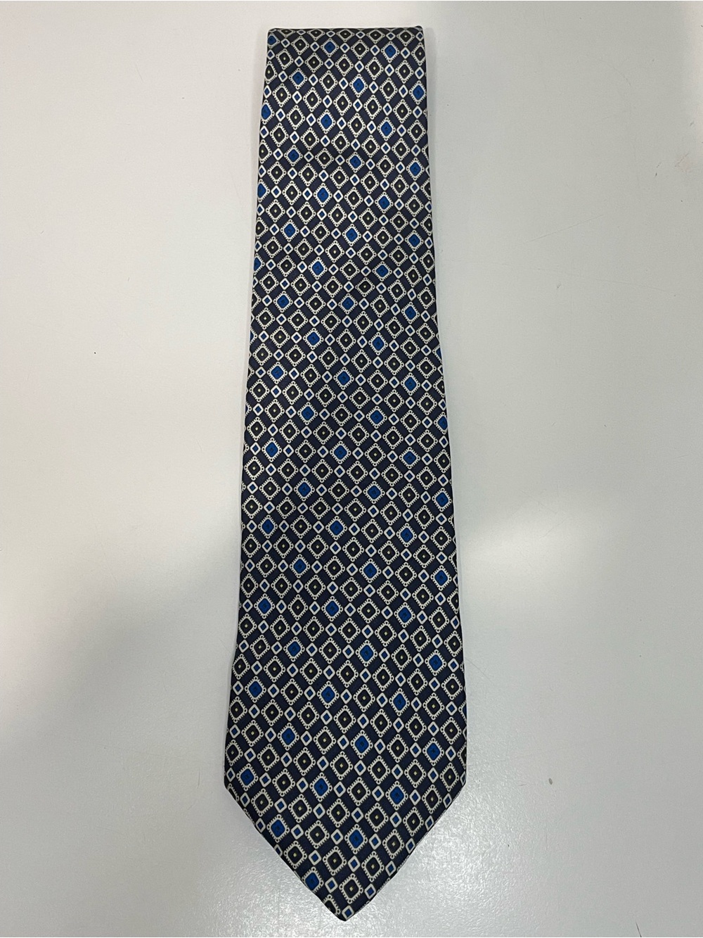 Brooks Brothers Makers All Silk Made In U.S.A. Navy Blue Geometric Diamonds